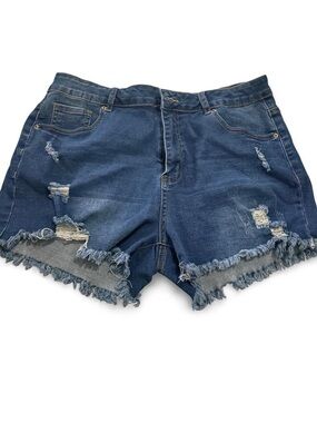 JEANS Denim Distressed Frayed Hem Women's Shorts - Blue Sz XL